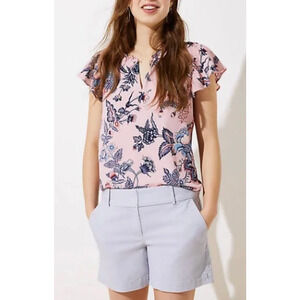 LOFT Women's Pink Floral Flutter Sleeve Blouse Size XS 00-4